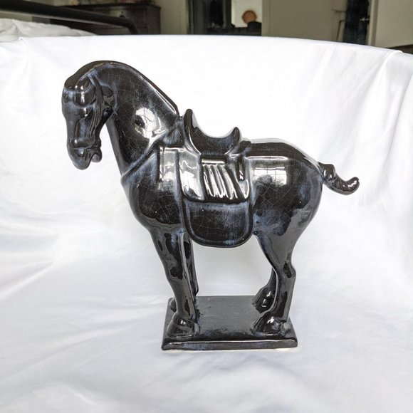 Ceramic Vintage Black Horse Figurine Statue